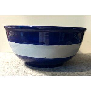 Blue and White Striped 10.25" x 5" D Bowl Signed KJ3  # 2825